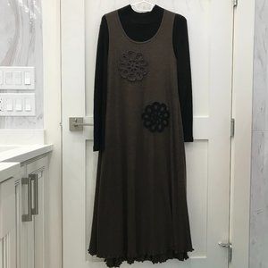 Midi Sweater Dress with Flower Embellishes